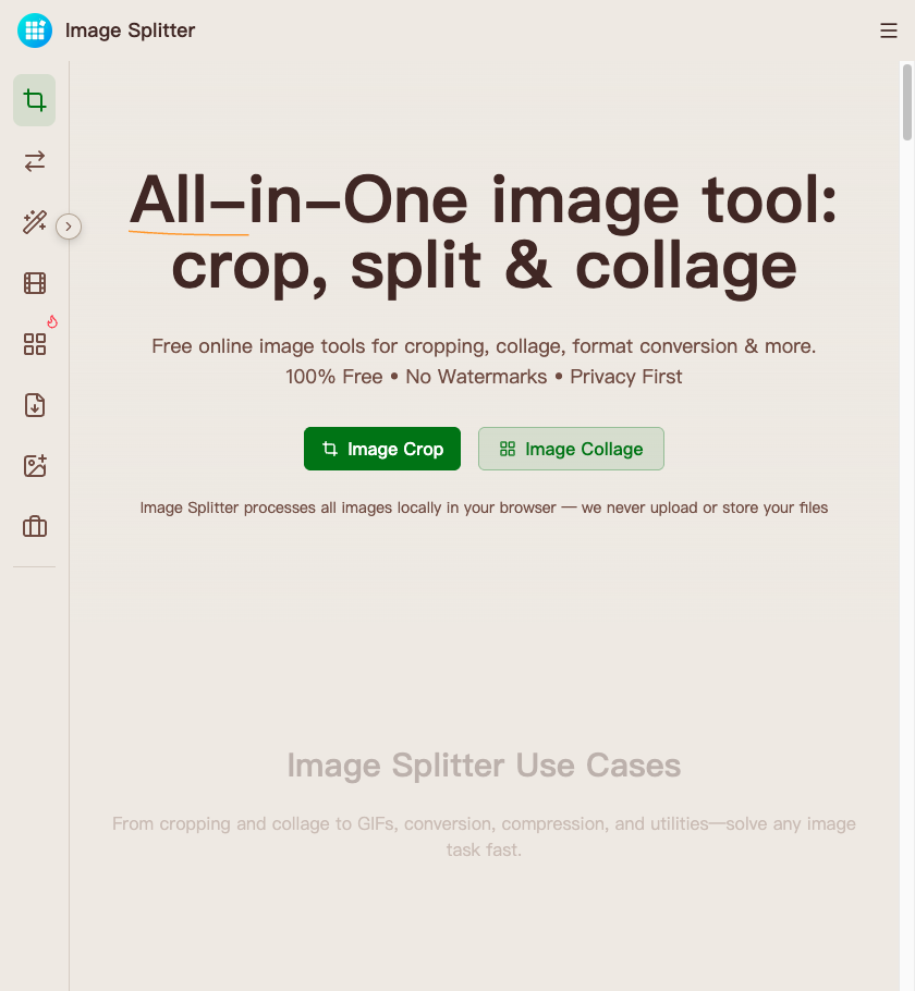 Image Splitter — 免费在线图片裁剪拼图与格式转换工具箱