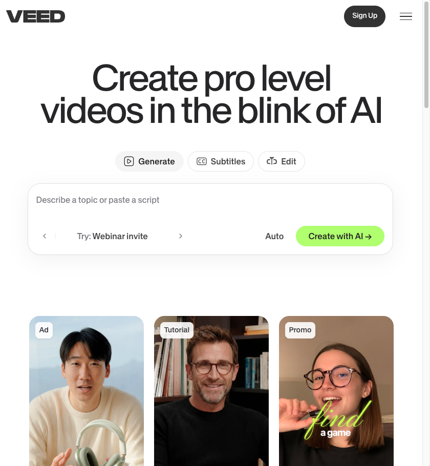 VEED.IO — AI 驱动的在线视频编辑与创作平台