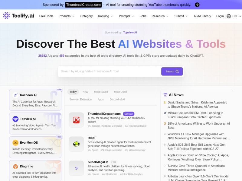 Toolify.ai — 全球最大的AI工具导航与发现平台