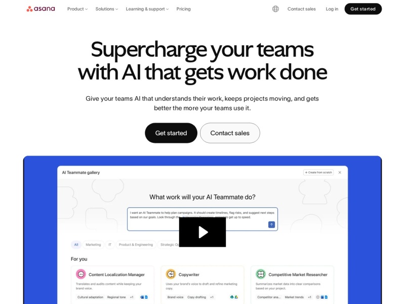 Asana AI — AI 办公领域的专业 AI 工具