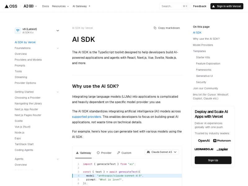 Vercel AI SDK – AI开发平台