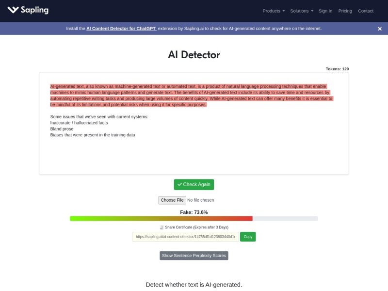 Sapling AI Content Detector – AI内容检测